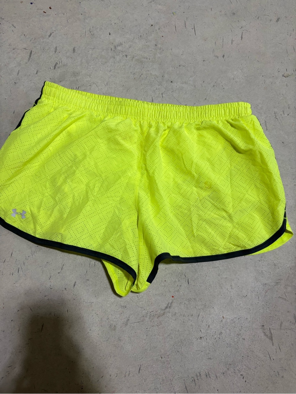 Under Armour Women’s Neon Yellow Athletic Running Shorts with Black Trim